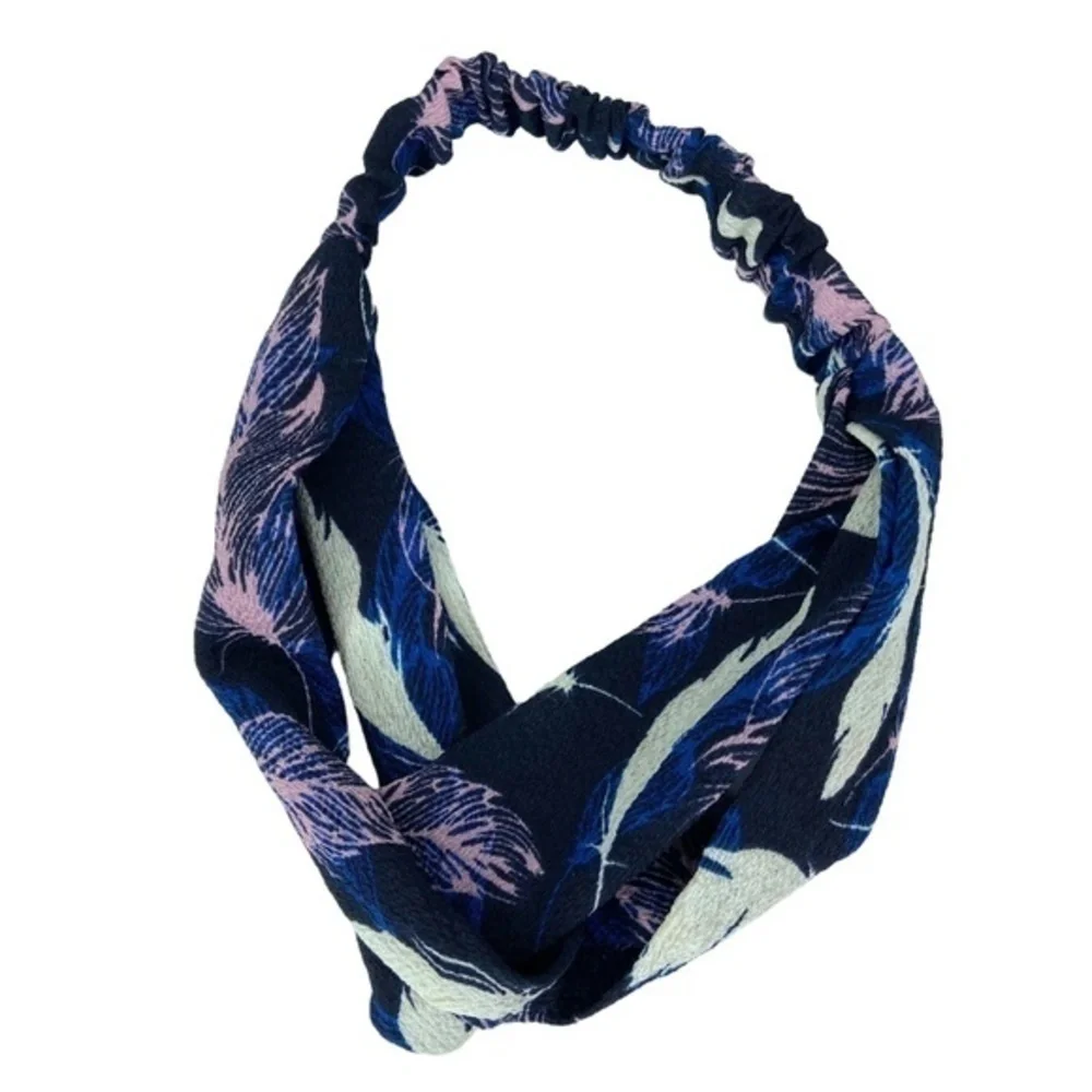 Cross Knot Georgette Fabric Headband Elastic‎ Hair Accessory Feather Print Boho
